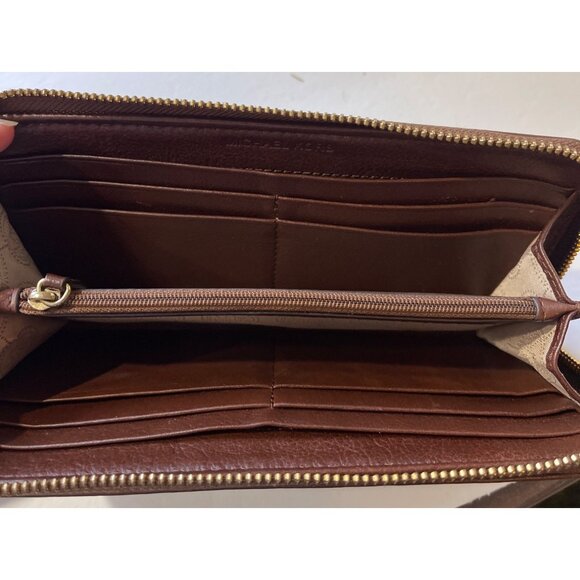 Vtg 90s Michael Kors Signature MK Logo Fabric Leather Wallet Continental Zip - Picture 4 of 7